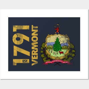 Vintage Vermont Est 1791 State Flag Home Love Posters and Art